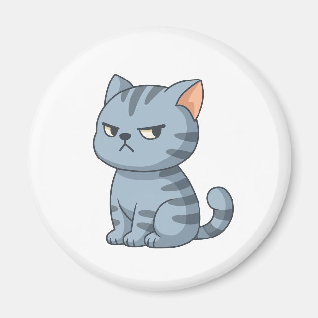 Cranky Grey Tabby Cat Magnet (Front)