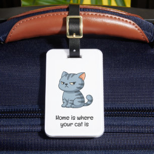 Cranky Grey Tabby Cat Quote Luggage Tag