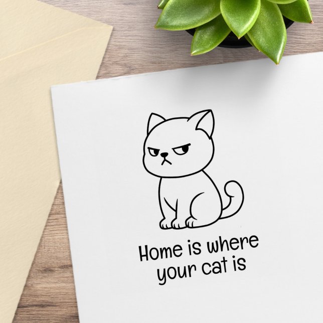 Cranky Moody Cat Custom Text Rubber Stamp (Creator Uploaded)