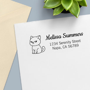 Cranky Moody Cat Return Address Self-inking Stamp