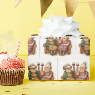 Cranky Old Ladies With Red Wine Wrapping Paper