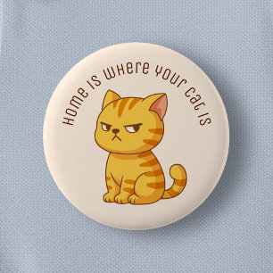 Cranky Orange Tabby Cat Custom Text Beige 2 Inch Round Button