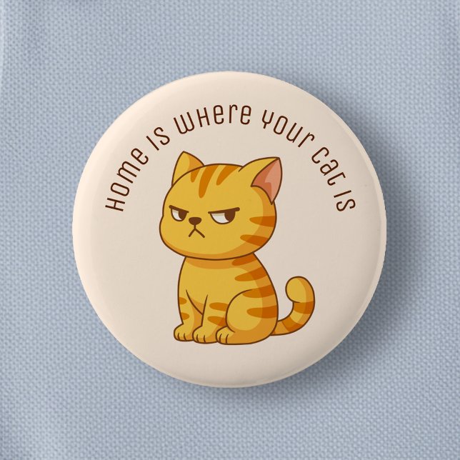 Cranky Orange Tabby Cat Custom Text Beige 2 Inch Round Button (Creator Uploaded)