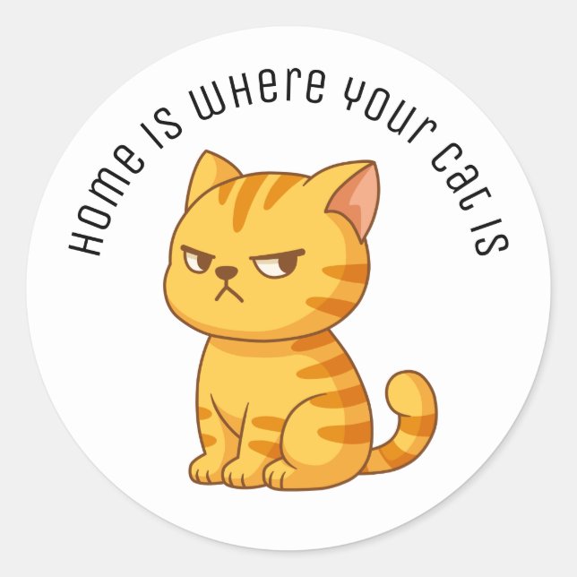 Cranky Orange Tabby Cat Custom Text Classic Round Sticker (Front)