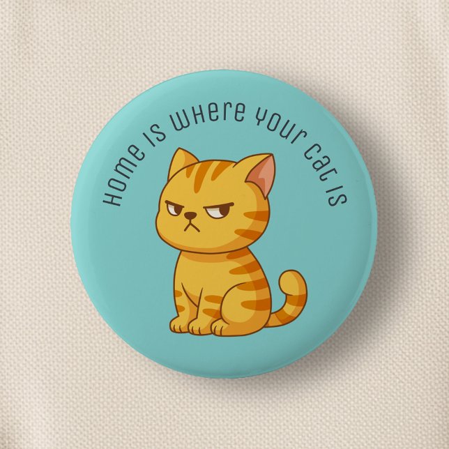 Cranky Orange Tabby Cat Custom Text Green 2 Inch Round Button (Creator Uploaded)