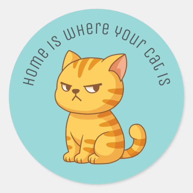 Cranky Orange Tabby Cat Custom Text Green Classic Round Sticker (Front)