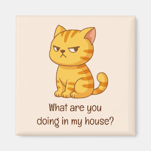 Cranky Orange Tabby Cat Funny Text Beige Magnet