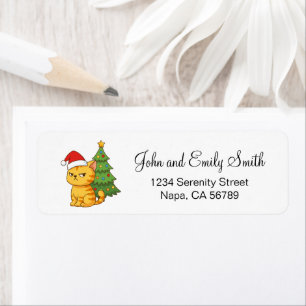 Cranky Orange Tabby Cat Red Hat Christmas Tree