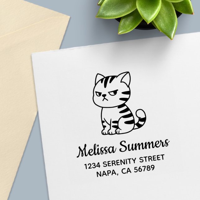 Cranky Tabby Cat Address Self-inking Stamp (Creator Uploaded)