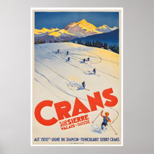 Crans-Montana Ski Poster Switzerland Travel Art