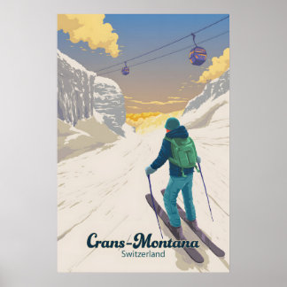 Crans Montana Switzerland Ski Resort Travel Poster