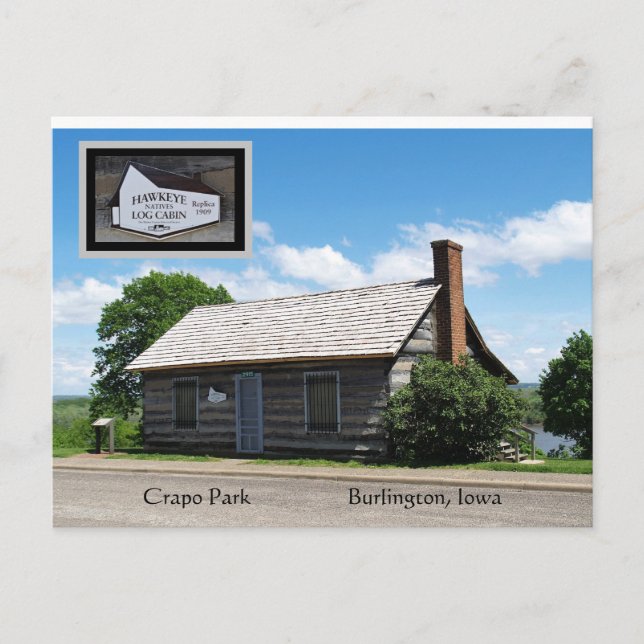 Crapo Park Log Cabin, Burlington, Iowa Postcard (Front)