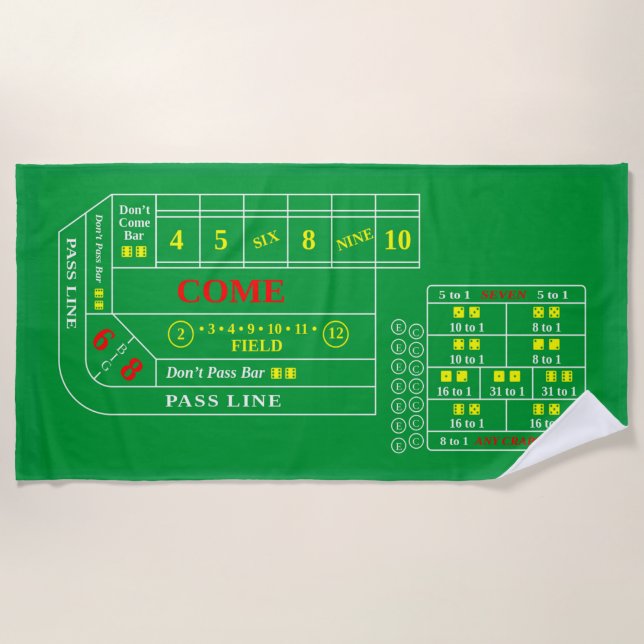 Craps Table Full Game Design Layout Beach Towel (Front)
