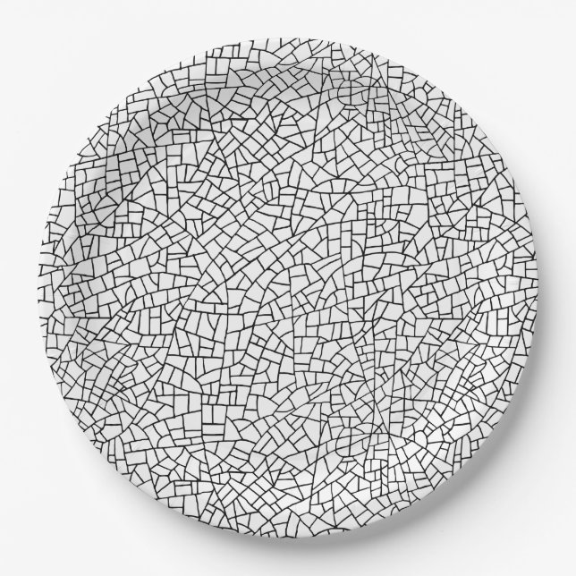 Craquelure Pattern - Black on White Paper Plate (Front)