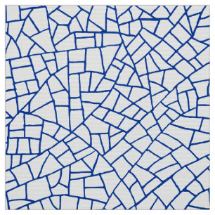 Craquelure Pattern - Navy Blue on White Fabric