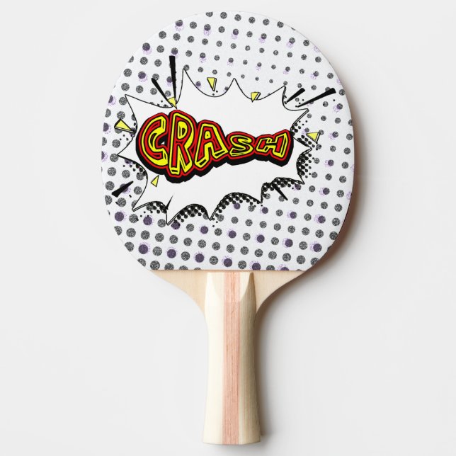 Crash Action Bubble Red and Yellow Typography Ping Pong Paddle (Front)