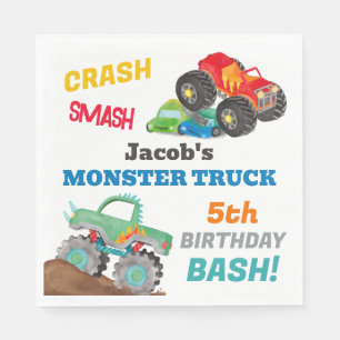 Crash Smash Monster Truck Birthday Bash Watercolor Napkin