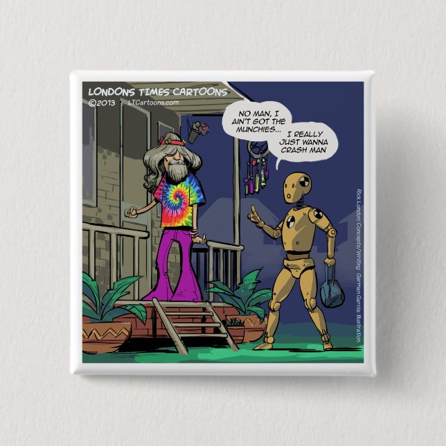 Crash Test Hippie Funny 2 Inch Square Button (Front)