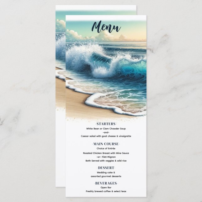 Crashing Ocean Waves Coastal Beach Menu de mariage (Devant / Derrière)