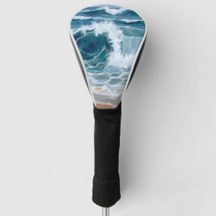 Crashing Ocean Waves Coastal Blue Watercolor Golf Head Cover