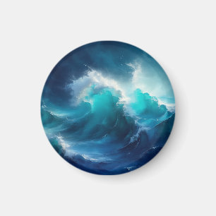 Crashing Ocean Waves Turbulent Blue Turquoise Magnet