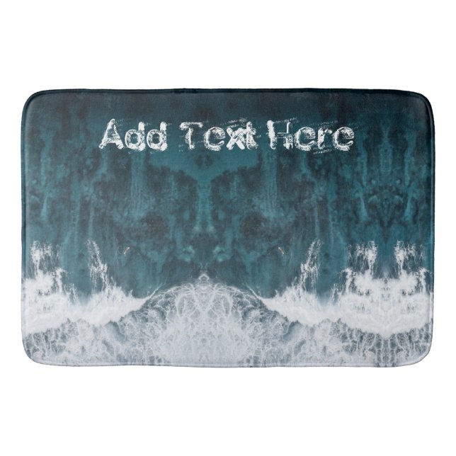 Crashing Ocean Waves with Personalized Text Bath Mat (Front)