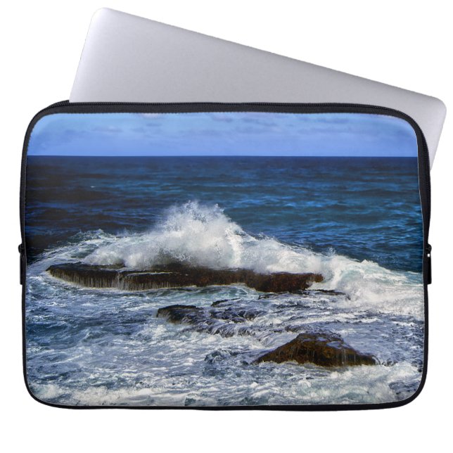 Crashing Wave On Rock Formation Laptop Sleeve (Front)