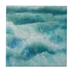 Crashing Waves Abstract Ocean Tile