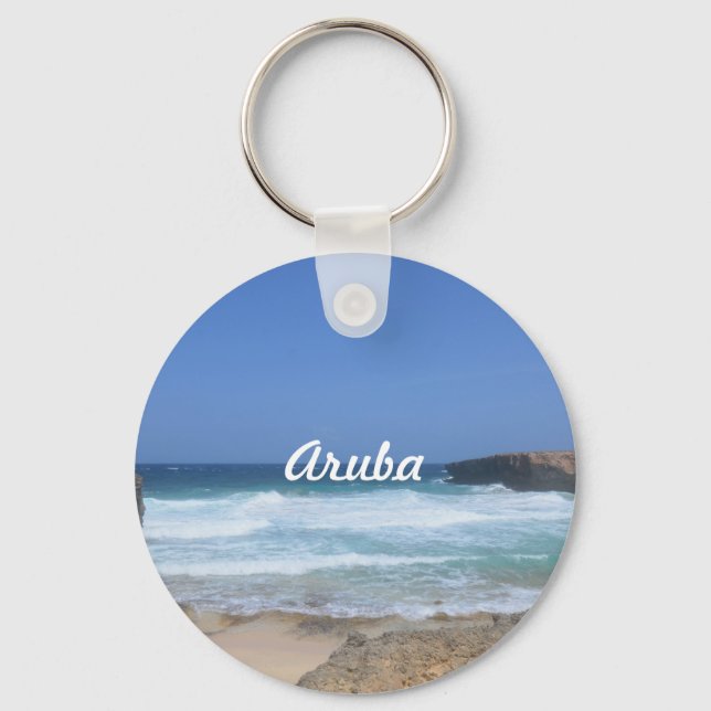 Crashing Waves at Boca Keto in Aruba Keychain (Front)