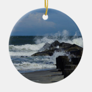 Crashing Waves At Folly Ceramic Ornament