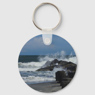 Crashing Waves At Folly Keychain