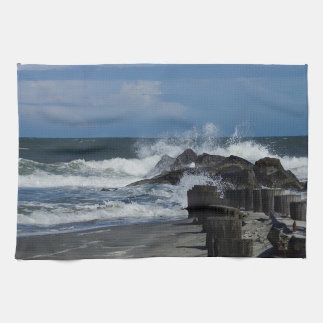 Crashing Waves At Folly Kitchen Towel (Horizontal)