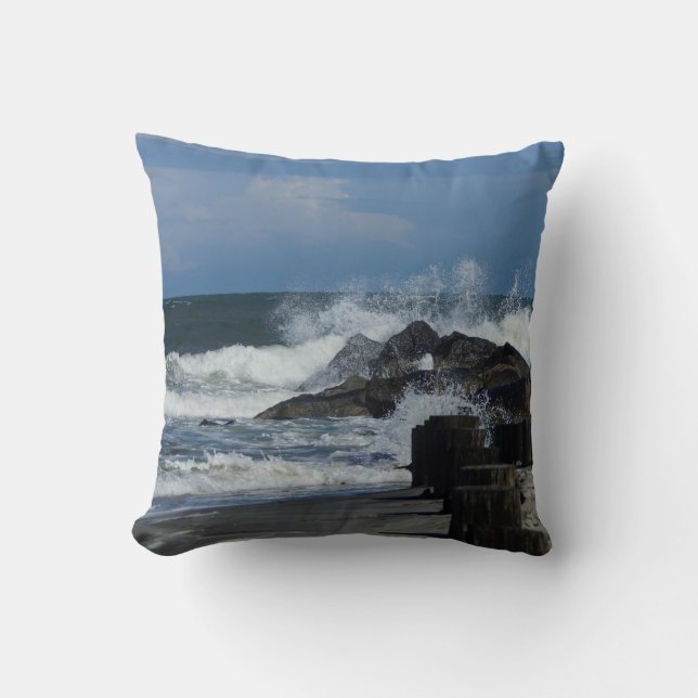 Crashing Waves At Folly Throw Pillow (Front)