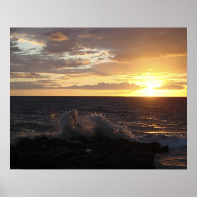 Crashing Waves at Sunset Poster (Front)
