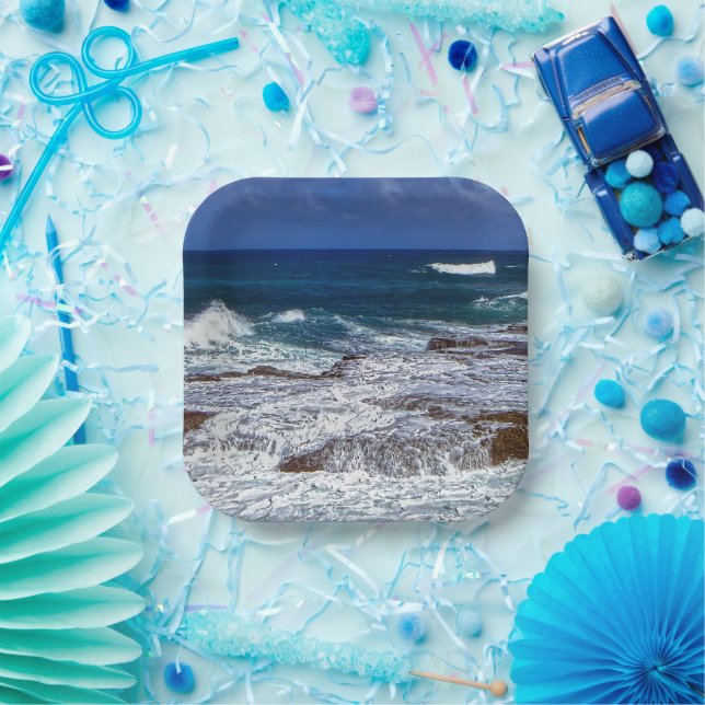 Crashing Waves On Rocks Paper Plate (Party)