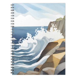Crashing Waves Rocky Coastal Shore Watercolor Notebook