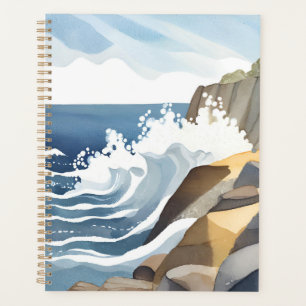 Crashing Waves Rocky Coastal Shore Watercolor Planner