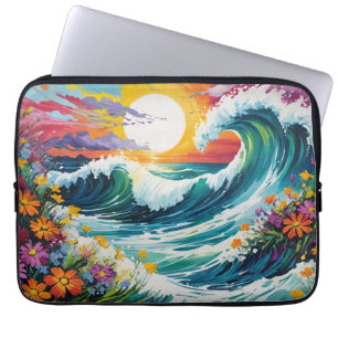 Crashing Waves Sunset and Wildflowers Laptop Sleeve