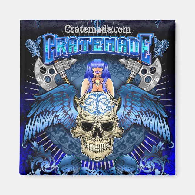 Cratemade aile crâne Art Design aimant carré (Devant)