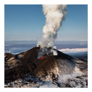 Crater eruption volcano: lava, gas, steam, ashes poster