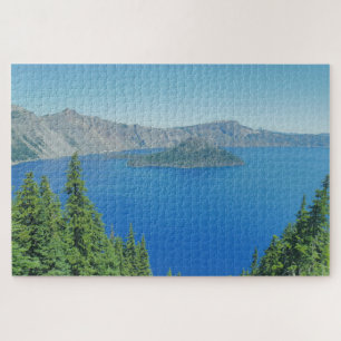 Crater Lake Blue Water and Evergreen Trees Photo  Jigsaw Puzzle