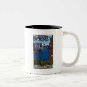 Crater Lake - Informational Poster Two-Tone Coffee Mug