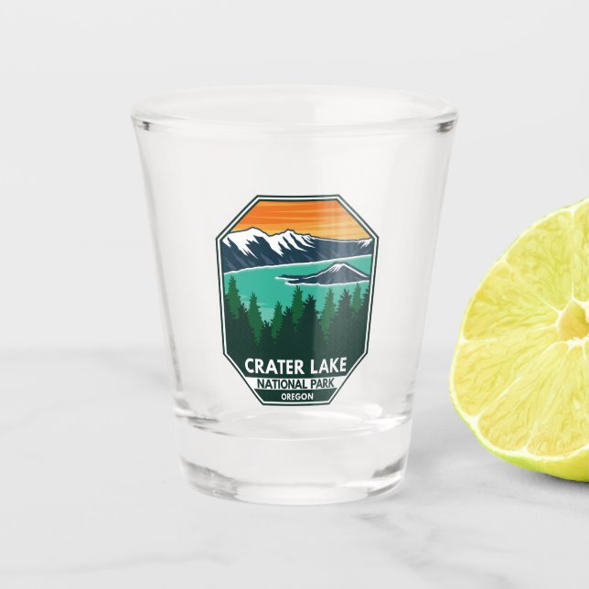 Crater Lake National Park Elk Retro Compass Emblem Shot Glass (Front)
