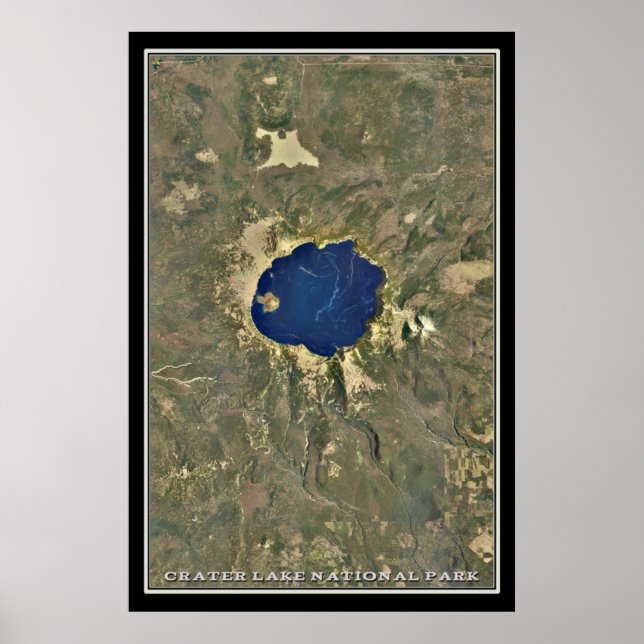 Crater Lake National Park Oregon Satellite Map Poster (Front)