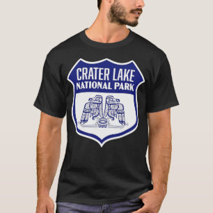 Crater Lake National Park Retro Bird Shield Blue T-Shirt