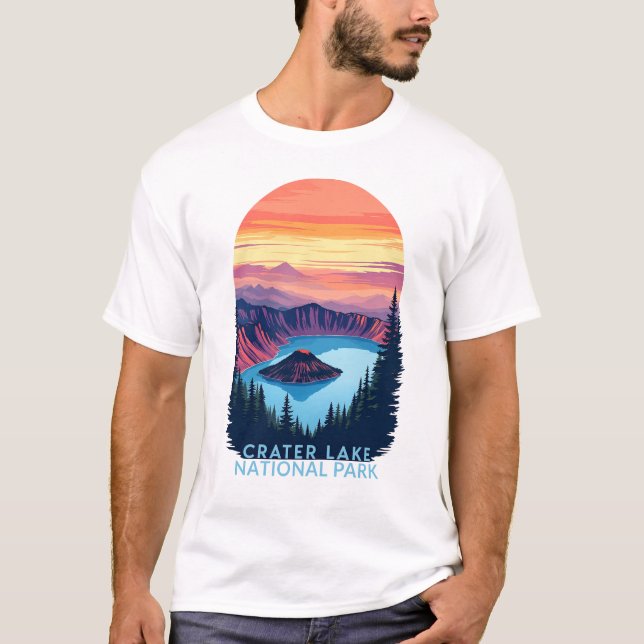 Crater Lake National Park – Retro Sunset Landscape T-Shirt (Front)