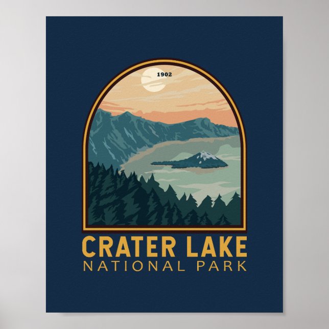 Crater Lake National Park Vintage Emblem Poster (Front)
