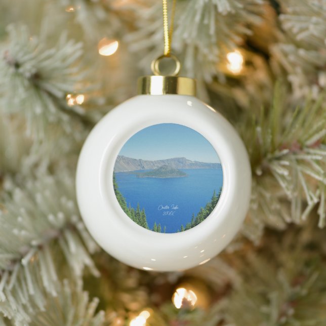 Crater Lake Oregon Scenic Photo Ceramic Ball Christmas Ornament (Tree)