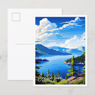 Crater Lake Oregon USA vintage travel illustration Postcard