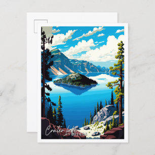 Crater Lake Oregon vintage travel illustration Postcard